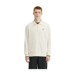 Fred Perry Haf Zip Coared Sweatshirt - Ecru