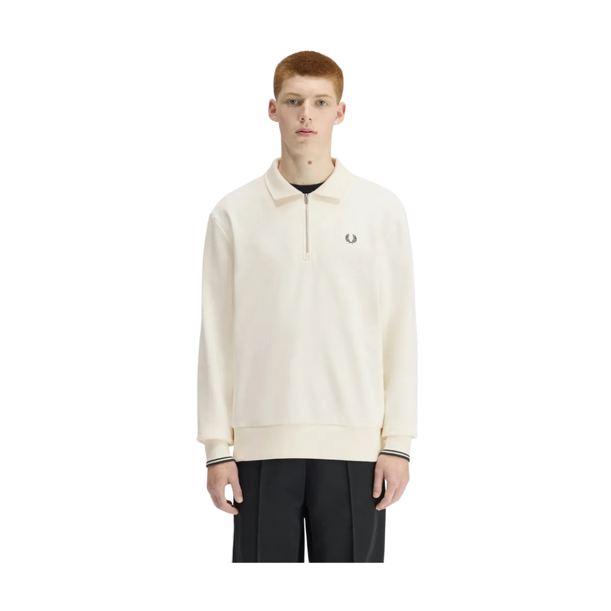 Fred Perry Haf Zip Coared Sweatshirt - Ecru