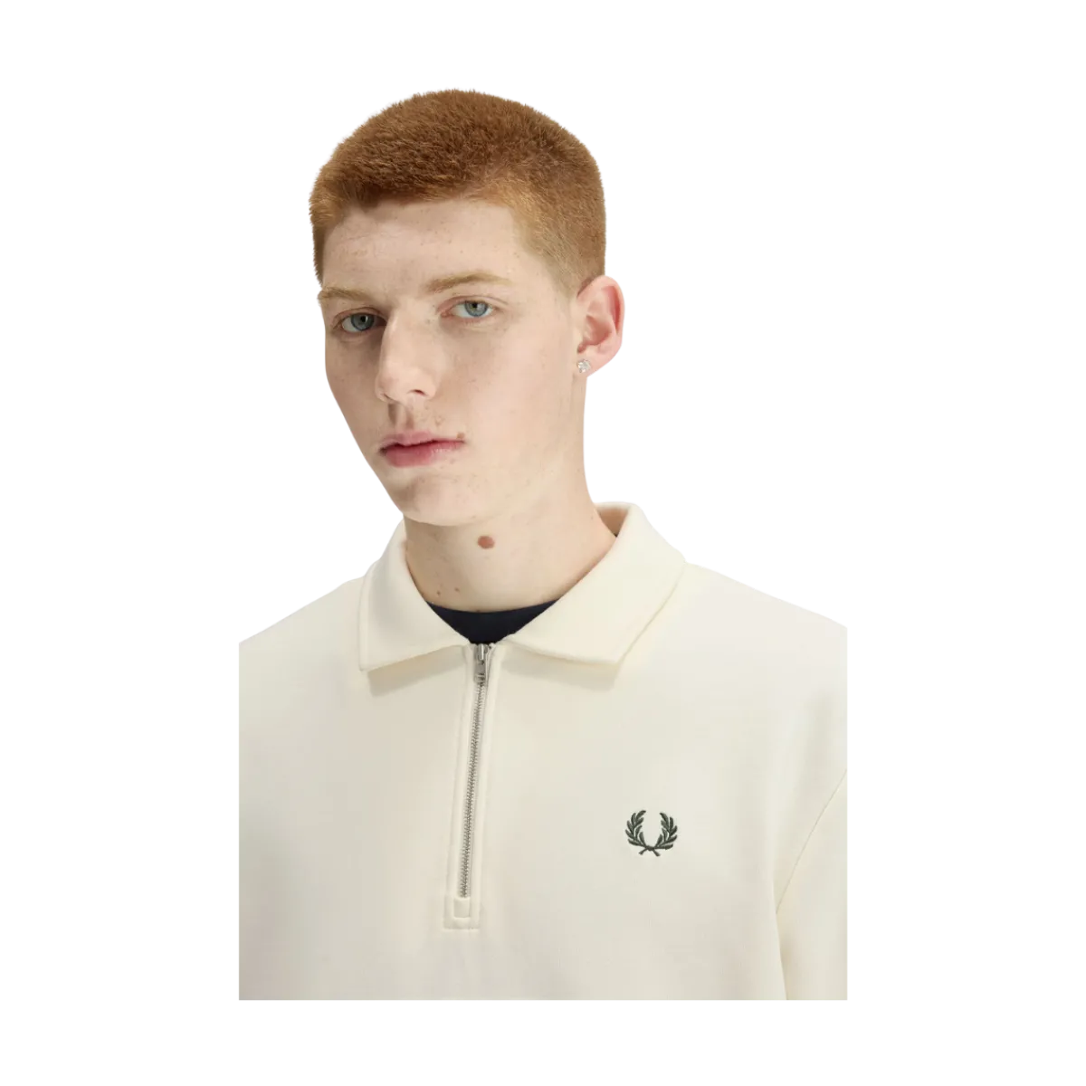 Fred Perry Haf Zip Coared Sweatshirt - Ecru