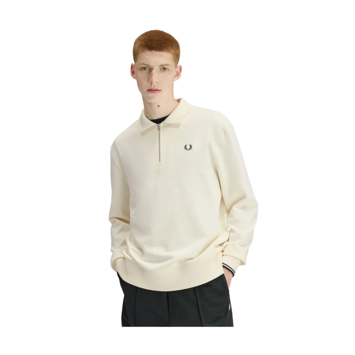 Fred Perry Haf Zip Coared Sweatshirt - Ecru