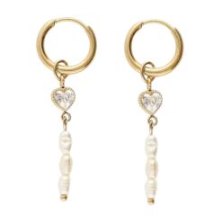 Discount My Jewellery Hoop Earrings with Rhinestone Heart - Gold