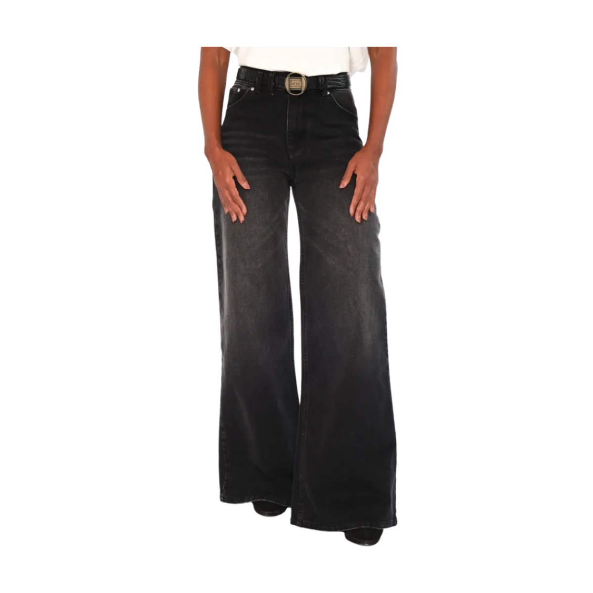 Sale Hést Irina Wide Leg - Medium Wash Black Denim
