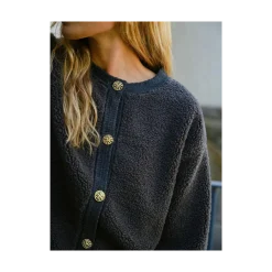 Online Neo Noir Limo Fluffy Knit Cardigan - Grey