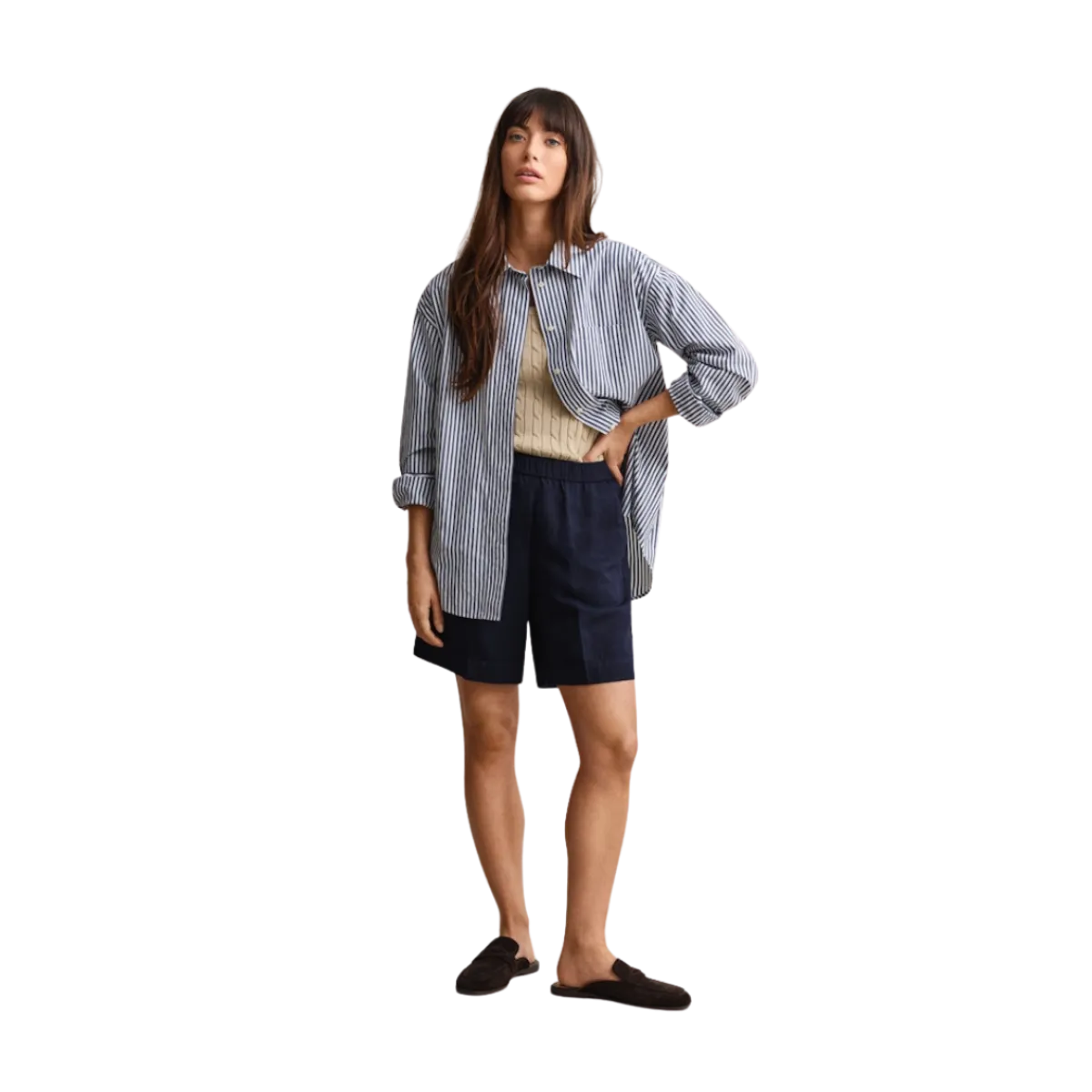 New Gant Linen Blend Pull On Shorts - 433 Evening Blue