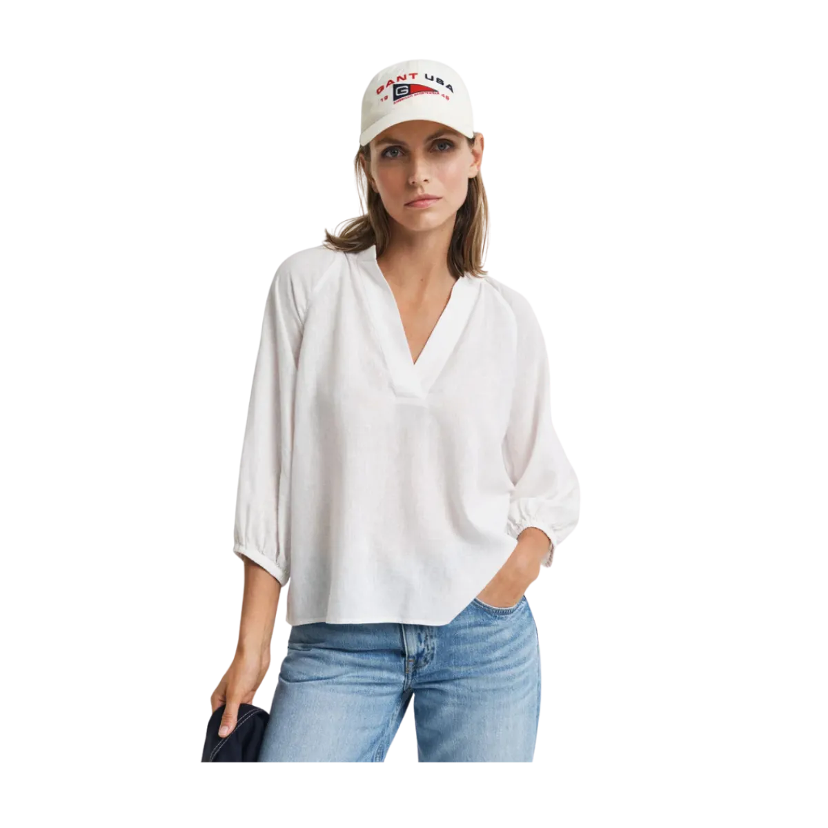 Discount Gant LINEN SS BLOUSE - White