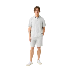 Best Knowledge Cotton Apparel inen triped hirt - Grey tripe