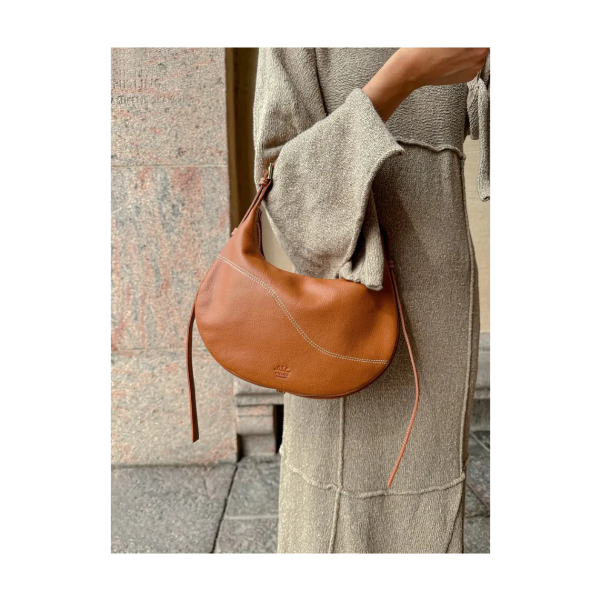 Online ATP Atelier Liveri Leather Small Hobo Bag - 1043 Brandy