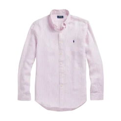 Online Polo Ralph Lauren ong Seeve inen Shirt - Pink/White