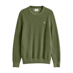 Hot Gant icro Textured Cotton C-Neck - Dry Herb Green