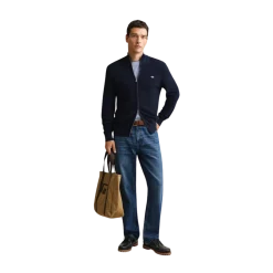 Clearance Gant icro Textured Cotton Zip Cardigan - Evening Bue