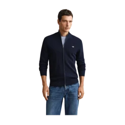 Clearance Gant icro Textured Cotton Zip Cardigan - Evening Bue