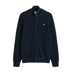 Clearance Gant icro Textured Cotton Zip Cardigan - Evening Bue