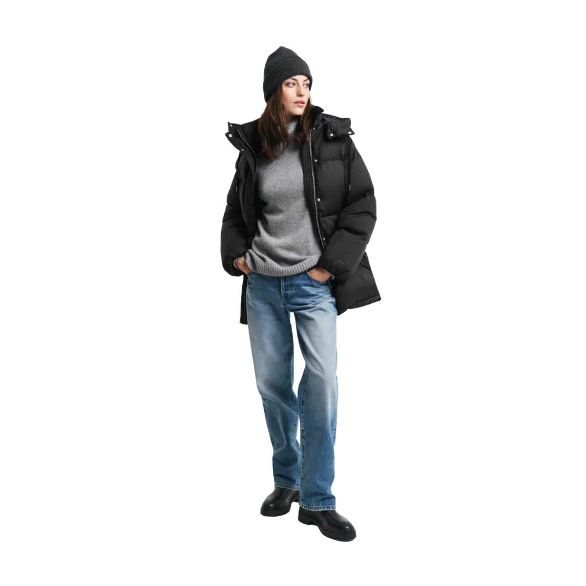 Discount Gant Mid Length Down Jacket - Black