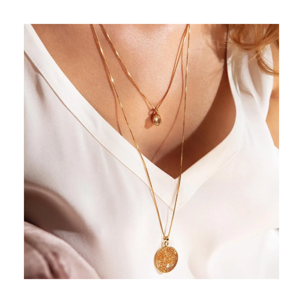 New Caroline Svedbom Petite Drop Necklace Rhodium - 4001 Golden Shadow