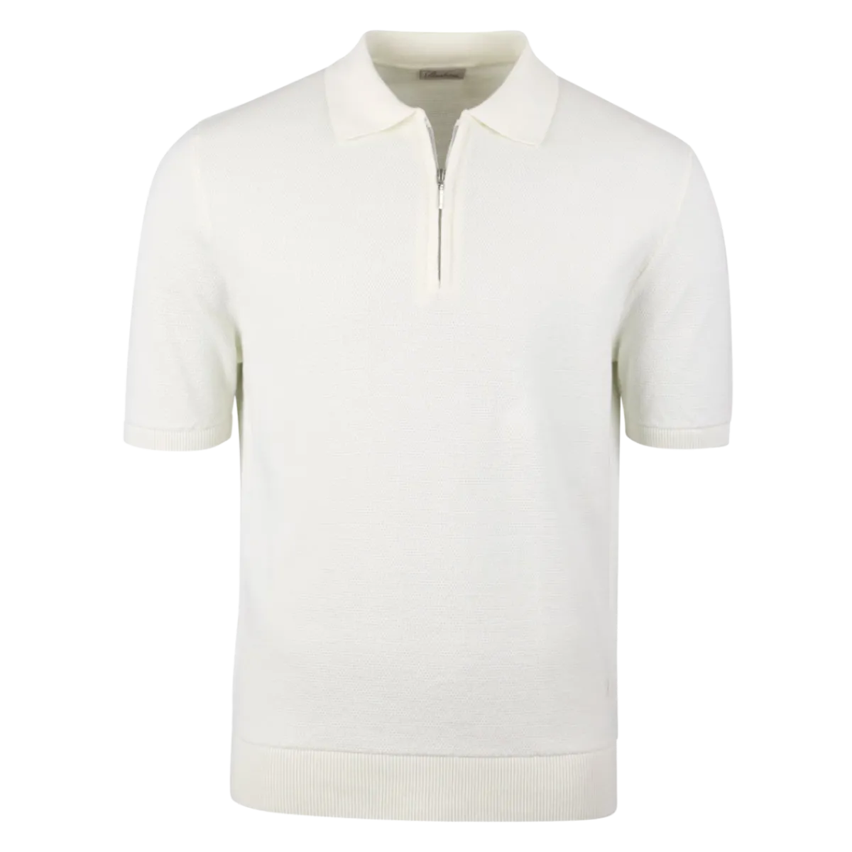 Stenströms Polo hirt Knitted Zip Texture Organic Cotton - Offwhite