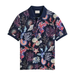 New Gant Printed SS Polo - Classic Blue