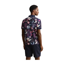 New Gant Printed SS Polo - Classic Blue
