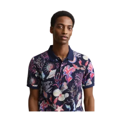 New Gant Printed SS Polo - Classic Blue