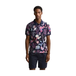 New Gant Printed SS Polo - Classic Blue