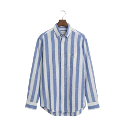 Discount Gant Reg Cotton Linen Bold tripe hirt - Rich Blue