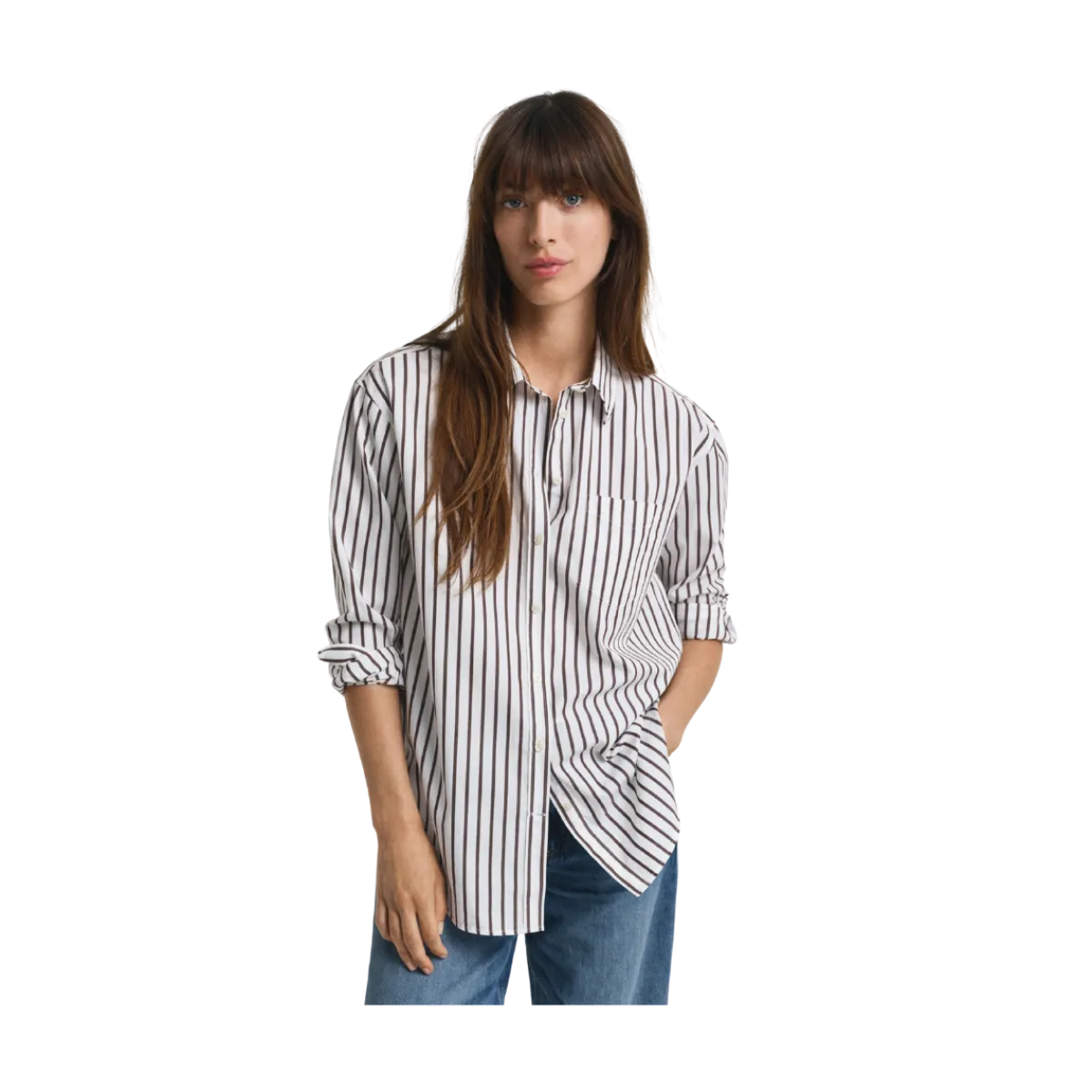 New Gant Relaxed Classic Poplin Striped Shirt - 202 Deep Brown