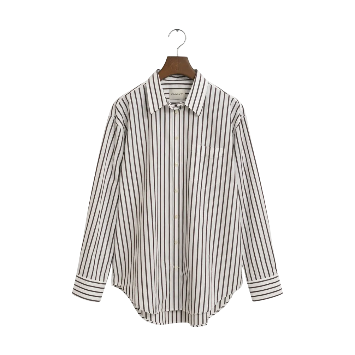 New Gant Relaxed Classic Poplin Striped Shirt - 202 Deep Brown