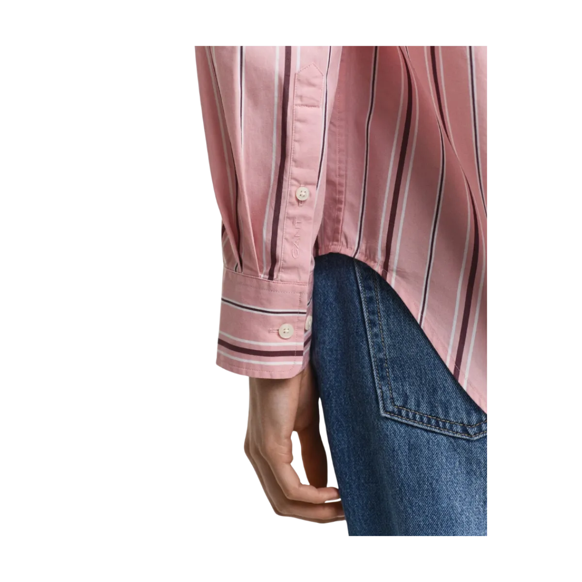 New Gant Relaxed Classic Poplin Striped Shirt - Summer Rose