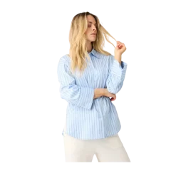 Discount Knowledge Cotton Apparel Relaxed tripe hirt - Blue tripe