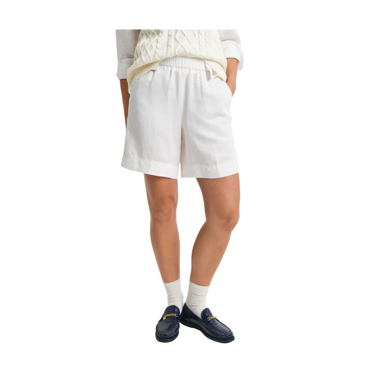 New Gant Rel Linen Blend Pull On Shorts - Eggshell