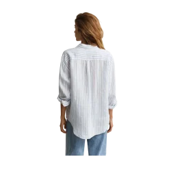 New Gant Rel Striped Linen LS Shirt - Hydrangea Blue