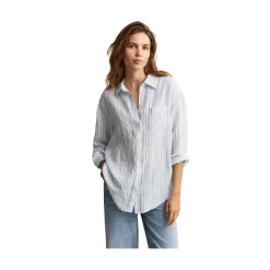 New Gant Rel Striped Linen LS Shirt - Hydrangea Blue