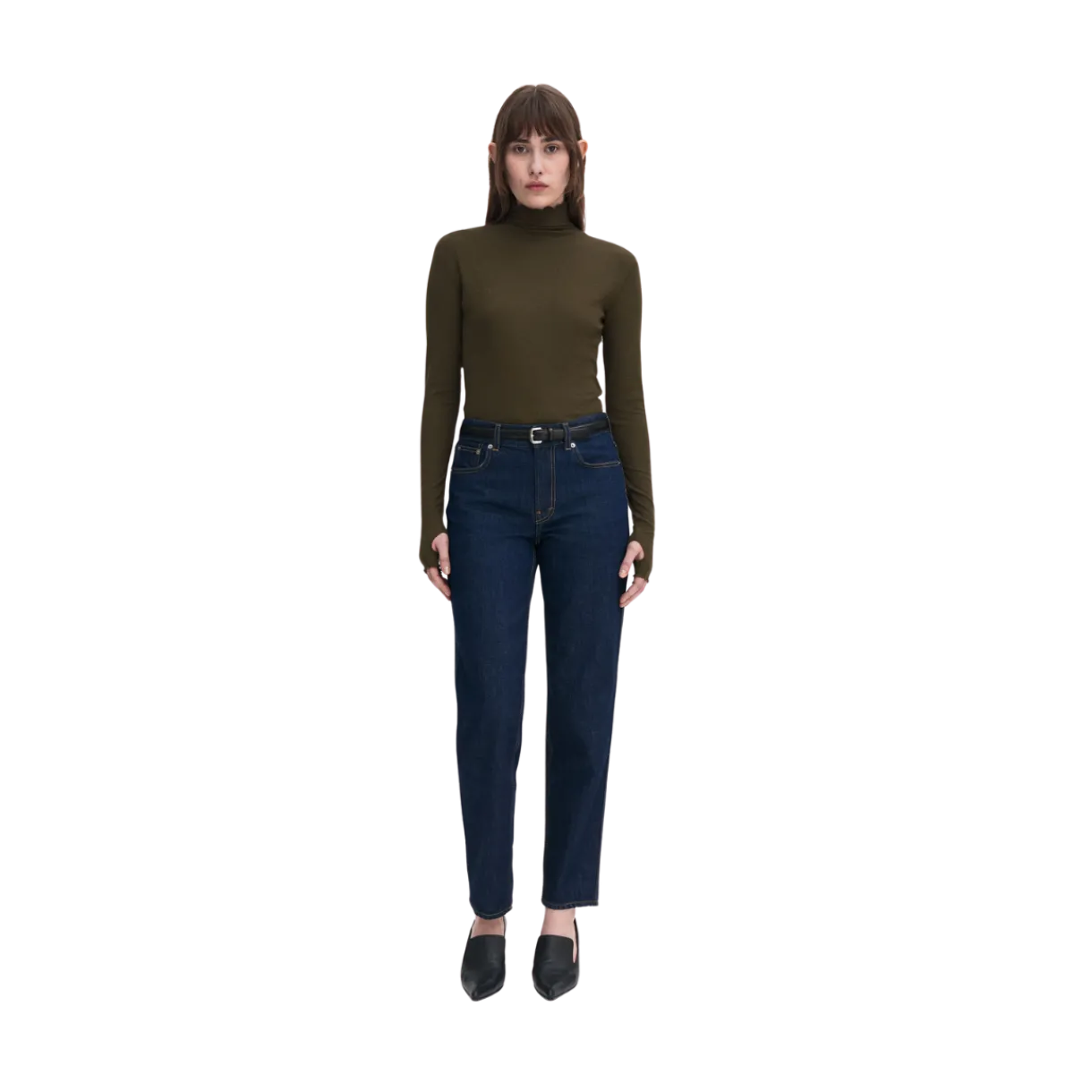 Hot Filippa K Rib ock Neck Top - Dark Khaki Green