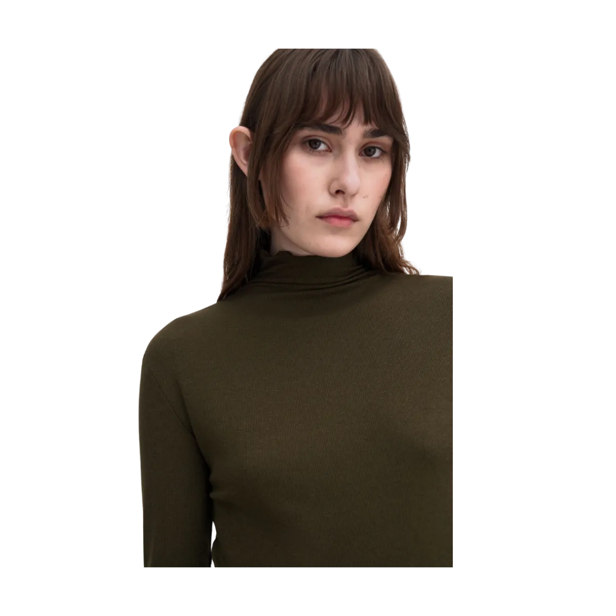 Hot Filippa K Rib ock Neck Top - Dark Khaki Green