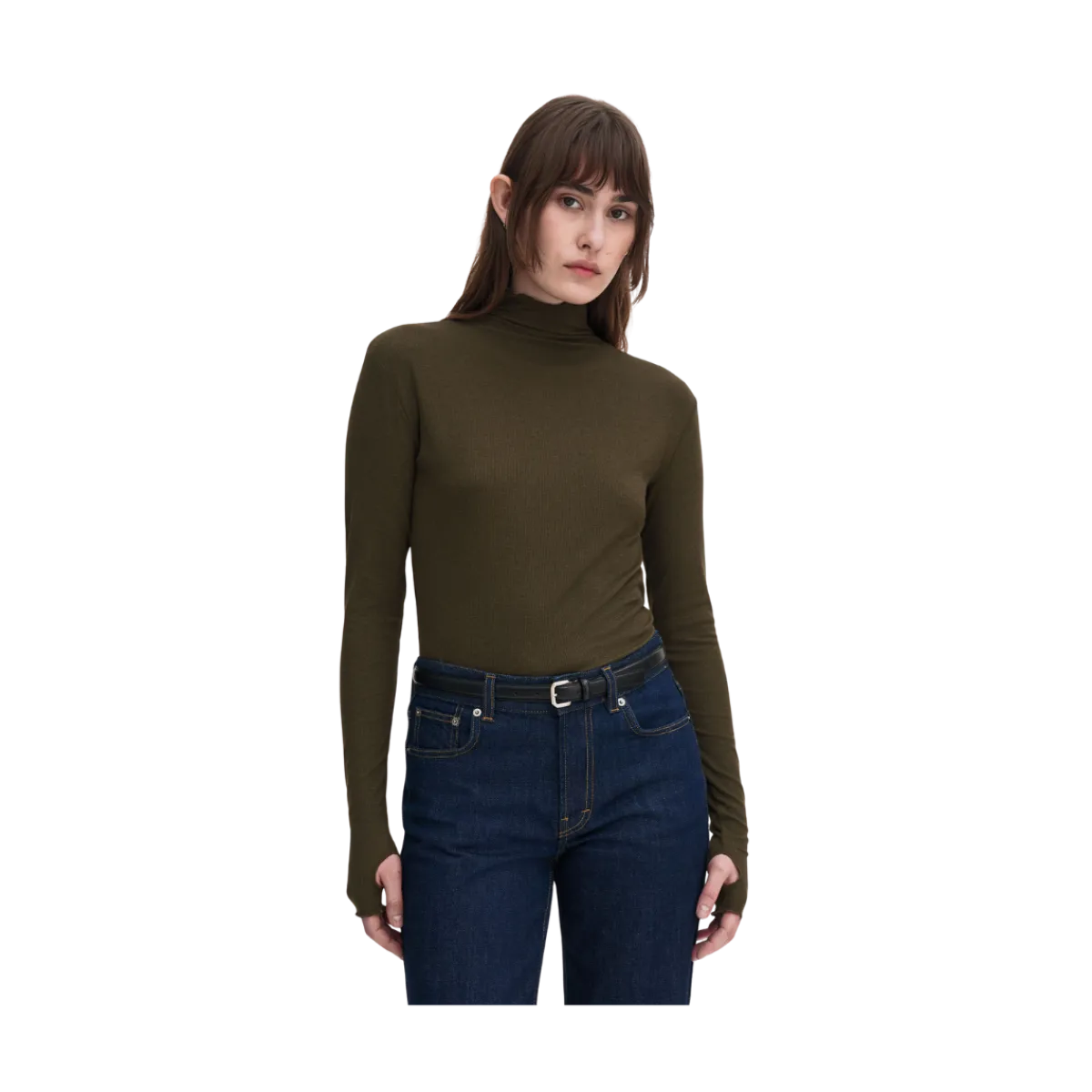 Hot Filippa K Rib ock Neck Top - Dark Khaki Green