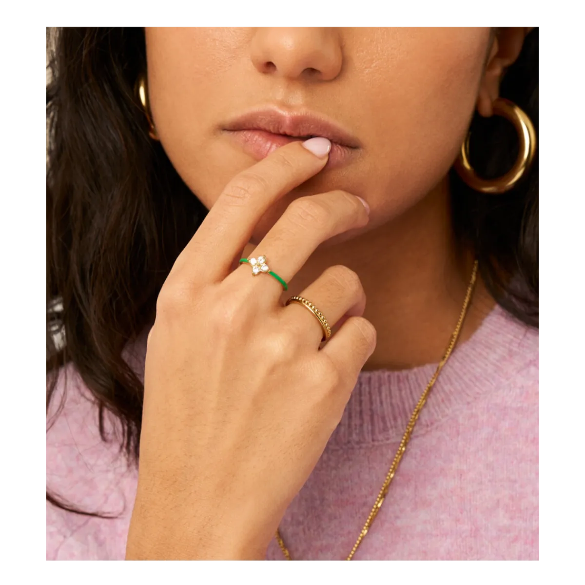 Clearance My Jewellery Ring Fine Green Clover Strass - 1200 Gold
