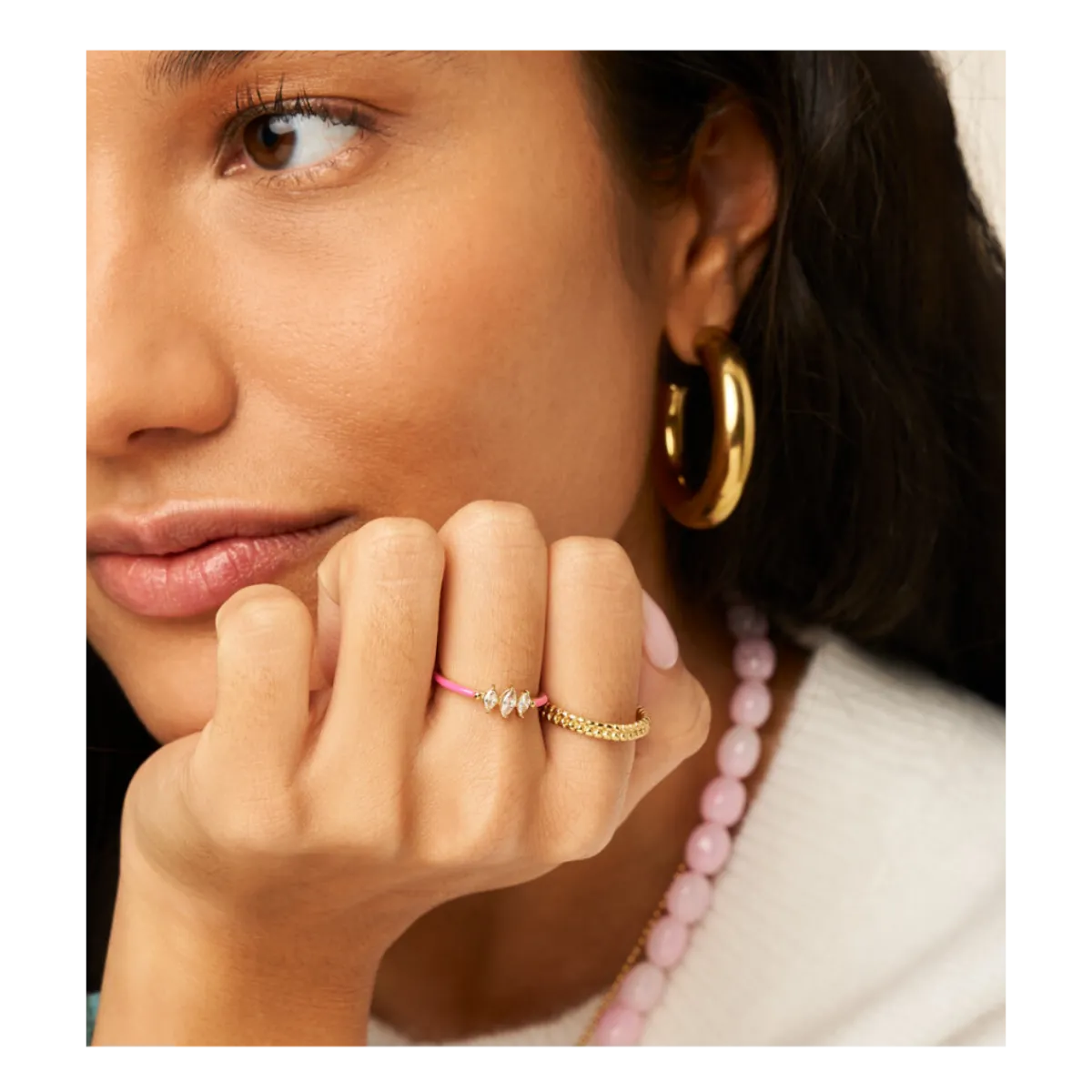 Clearance My Jewellery Ring Fine Pink 3 Strass - Gold