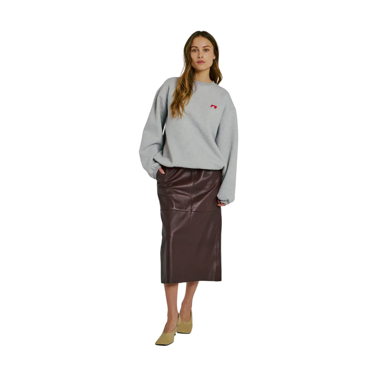 Hot Norr Shelby Midi Leather Skirt - BORDEAUX