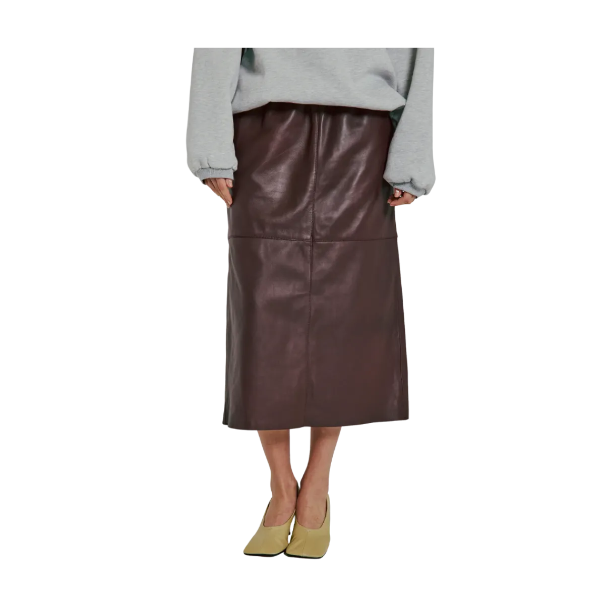 Hot Norr Shelby Midi Leather Skirt - BORDEAUX