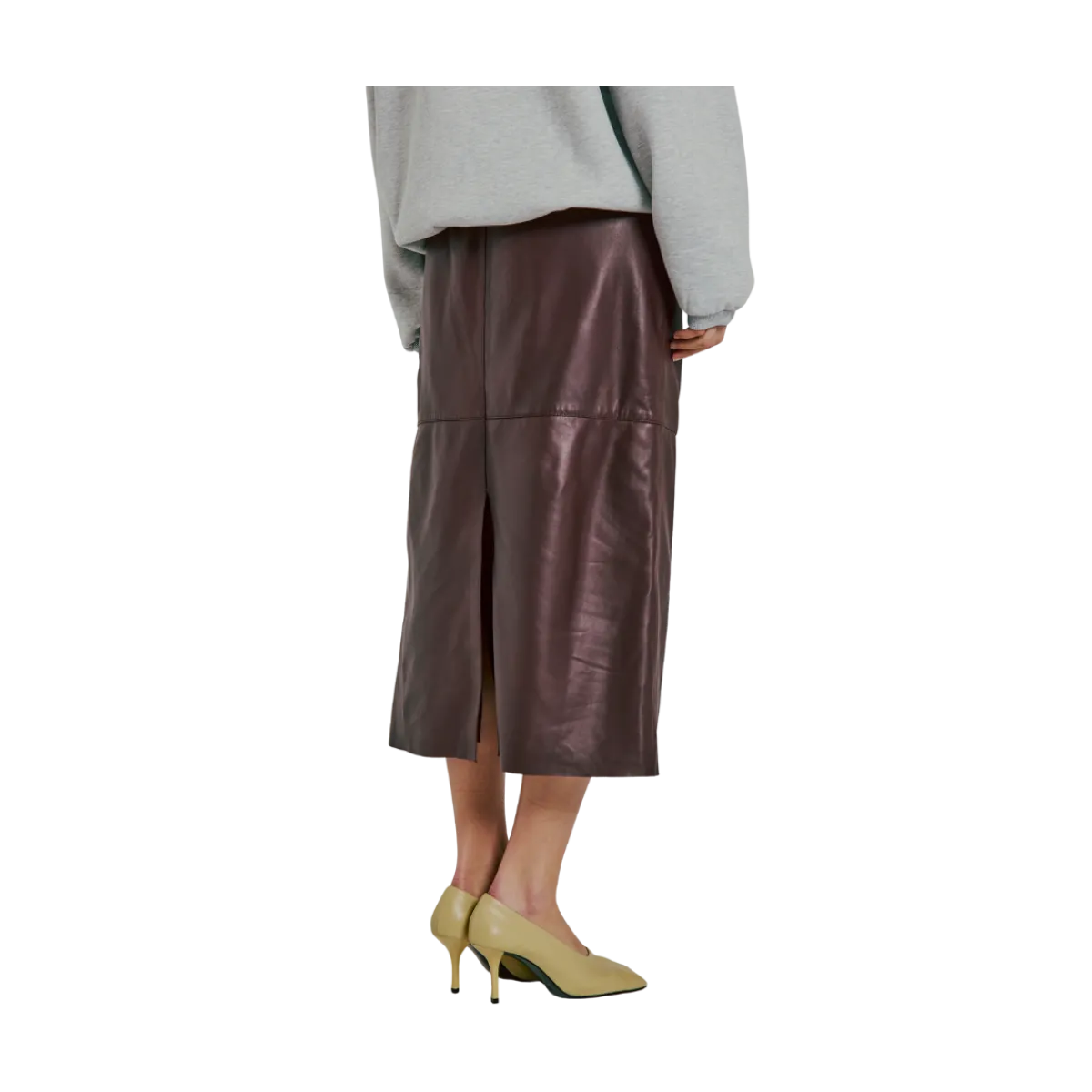 Hot Norr Shelby Midi Leather Skirt - BORDEAUX