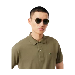 Discount Lacoste Short Sleeved Ribbed Coll - Khaki