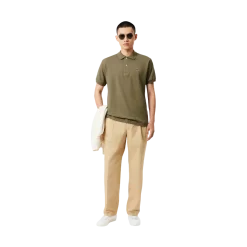 Discount Lacoste Short Sleeved Ribbed Coll - Khaki