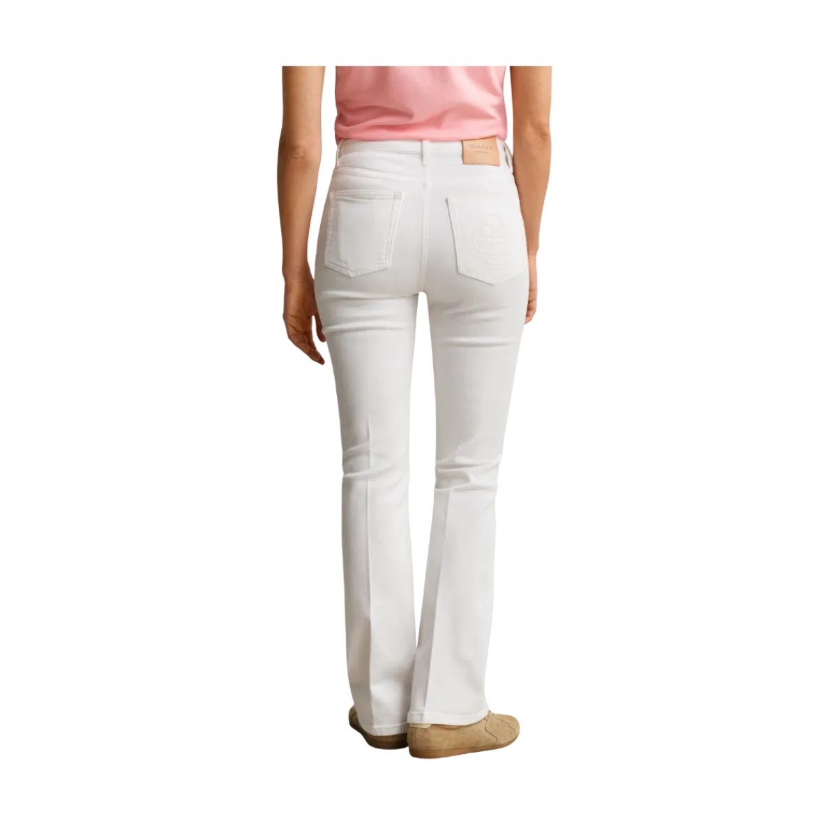 New Gant Slim Flare Monogram Jeans - Eggshell