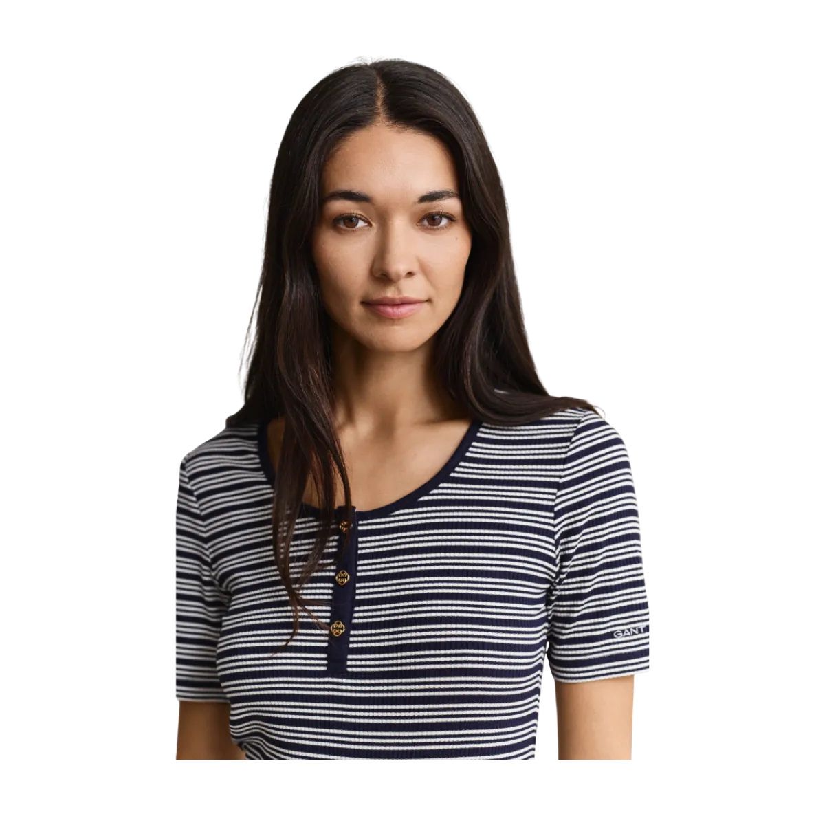 Online Gant Slim Ribbed SS Henley Top - Evening Blue