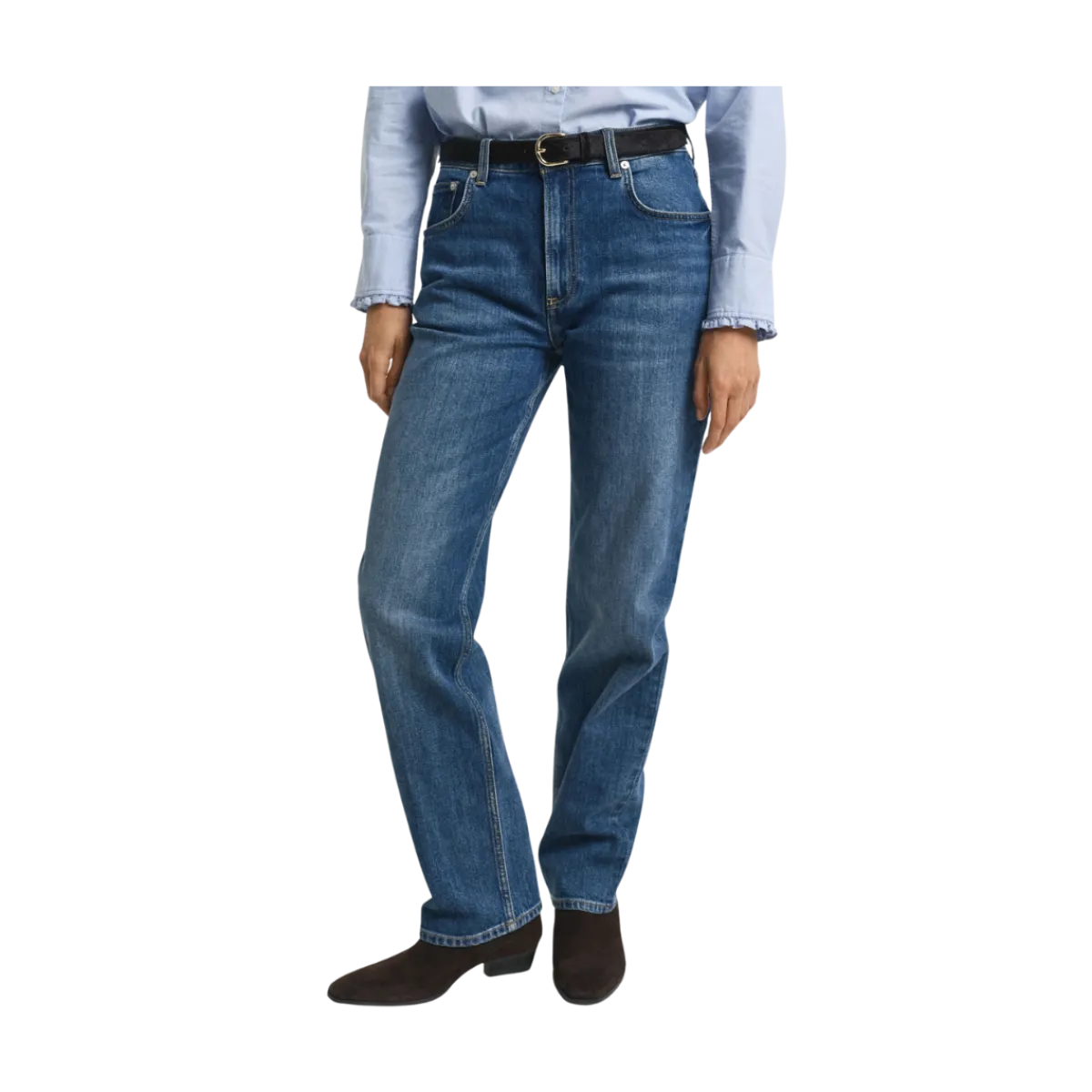 Online Gant Straight Stretch Jeans - Mid Blue Broken In