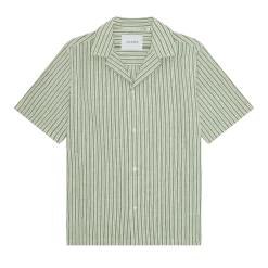 Clearance Les Deux Stripe Cotton-inen SS Shirt - Artichoke Green