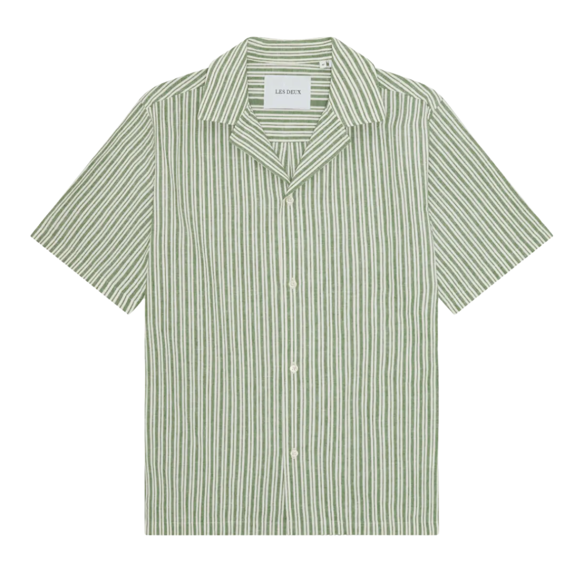 Clearance Les Deux Stripe Cotton-inen SS Shirt - Artichoke Green