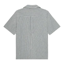 Discount Les Deux Stripe Cotton-inen SS Shirt - Dark Denim Bue