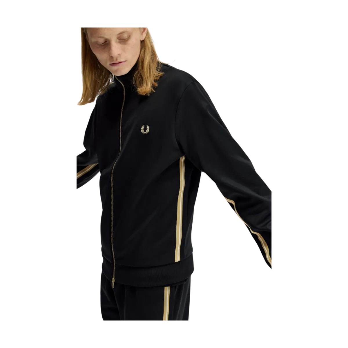 Hot Fred Perry tripe Tape Track Jacket - Black/Champagne