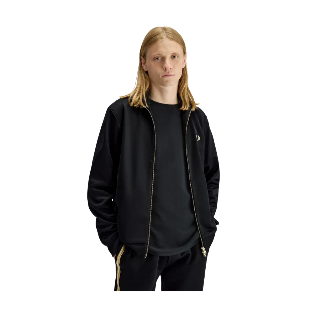 Hot Fred Perry tripe Tape Track Jacket - Black/Champagne
