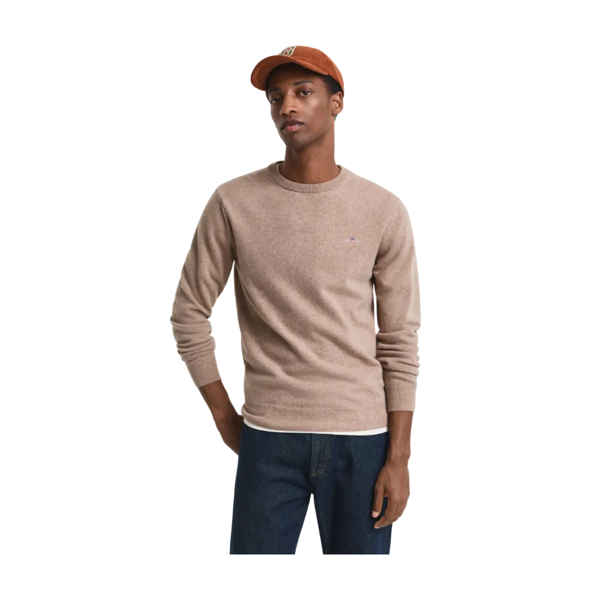 Gant Superfine Lambswool C-Neck - Dark Sand Melange